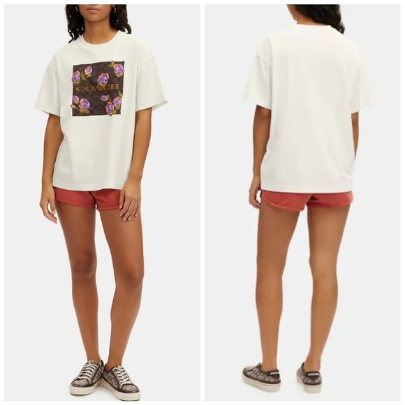 Coach Garment Dye Floral Skater T Shirt Large Purple Floral - Picture 2 of 3